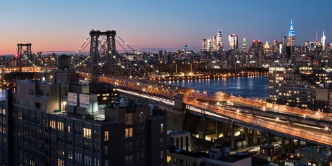 Crédence de cuisine en verre imprimé Brooklyn Bridge Williamsburg bridge and Midtown Manhattan skyline.