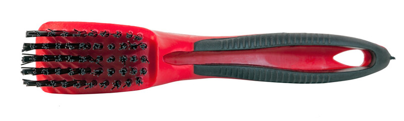 Red and black stripper brush with nylon bristles. Isolated.