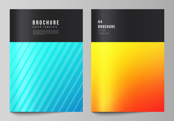 Fototapeta premium The vector layout of A4 format modern cover mockups design templates for brochure, magazine, flyer, booklet, annual report. Abstract geometric pattern with colorful gradient business background.