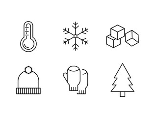 Winter vector icons set line style