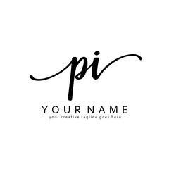 Handwriting P I PI initial logo template vector