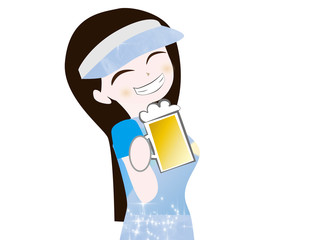  ビールを飲むゴルフウェアの女性
