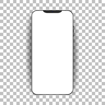 The layout of the black phone with white screen and camera,  smartphone with empty space for your design on isolated background, vector illustration