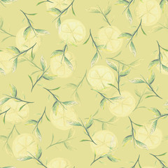 Lemon and green tea leaves