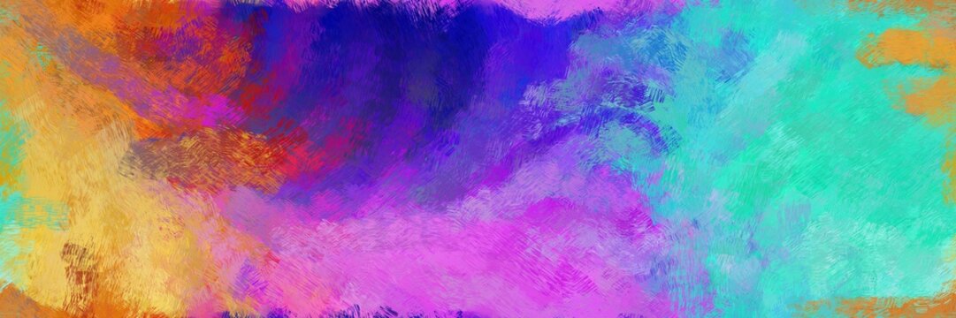 abstract seamless pattern brush painted background with medium orchid, steel blue and medium aqua marine color. can be used as wallpaper, texture or fabric fashion printing