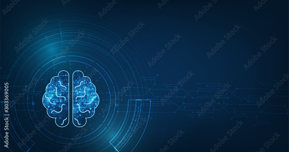 Poster technology concept.vector abstract polygonal human brain shape of an artificial intelligence with li