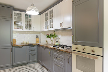 modern grey and white wooden kitchen interior
