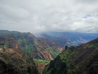 waimea canyon kauai hawaii landscape with mountains and clouds