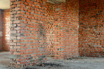Brick walls inside an old unfinished room