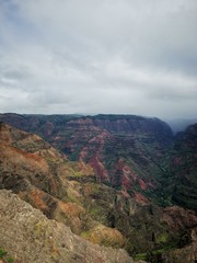 waimea canyon kauai hawaii landscape with mountains and clouds