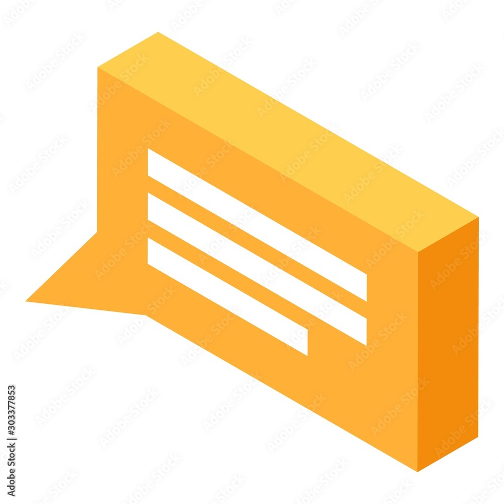 Poster yellow chat bubble icon. isometric of yellow chat bubble vector icon for web design isolated on whit