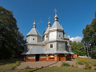 The Church of the Nativity of B.V.M. at Nyzhniy Verbizh, Ukraine is part of the Unesco world heritage site Wooden Tserkvas of the Carpathian Region