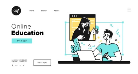 Online Education Concept. Web page templates for Education courses. Outline vector style.