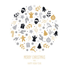 Christmas icons elements decoration bauble greeting card on white background