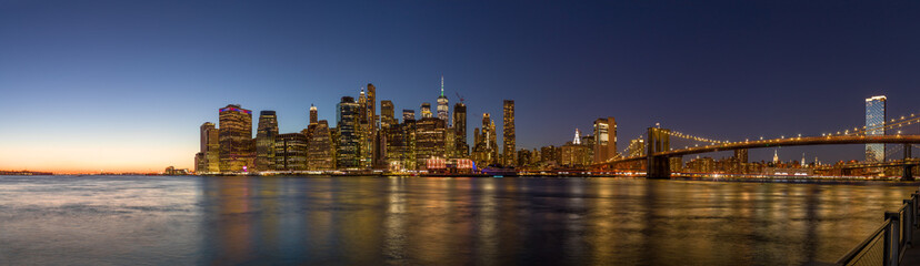 New York City downtown evening skyline buildings