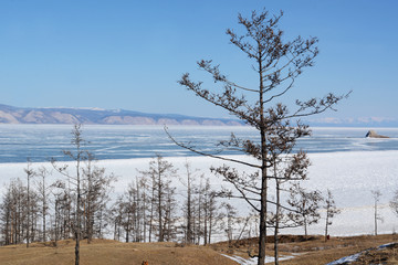 The coast of Olkhon Island on Lake Baikal in winter, Siberia, Russia