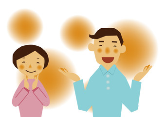 喜ぶ人。おめでとうを言う男性と女性。 お祝いの為のイラスト。 人物のイラスト素材。