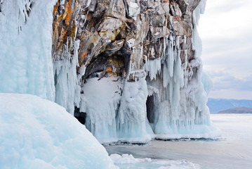 View of icicles on Lake Baikal, Siberia, Russia