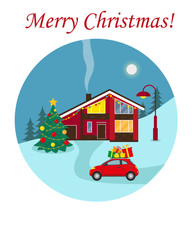 Christmas greeting card with house