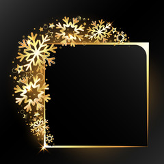 Golden snowflakes frame new year and christmas postcard wallpaper