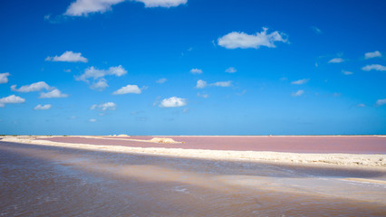 Fototapeta na wymiar salt pink lagoon in Las Coloradas, Yucatan, Mexico