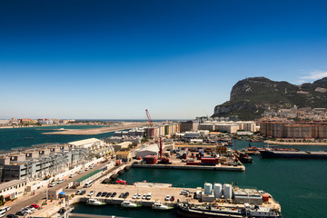 View of Gibraltar port area and the rock of Gibraltar 