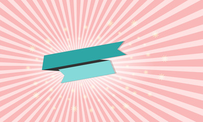Sunburst background with ribbon banner , pink pastel color