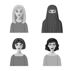 Isolated object of face and person logo. Set of face and portrait vector icon for stock.