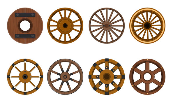 Wooden wheel vector cartoon set icon.Vector illustration cart of wheel. Isolated cartoon icon cartwheel for wagon on white background .