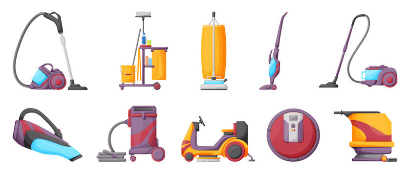 Vacuum cleaner cartoon vector illustration on white background . Set icon vacuum cleaner for cleaning .Cartoon vector icon hoover for cleaning carpet.
