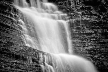 The amphitheater of waterfall, black and white photography