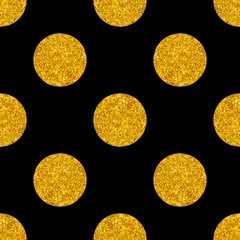 Tile pattern with big golden polka dots on black vector background for seamless decoration wallpaper