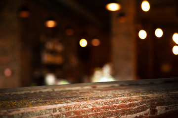 blurred cafe restaurant club background with wooden table