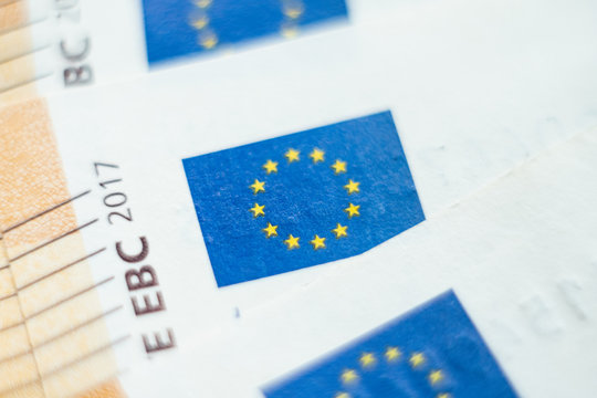 Macro of European Union fifty Euro banknote