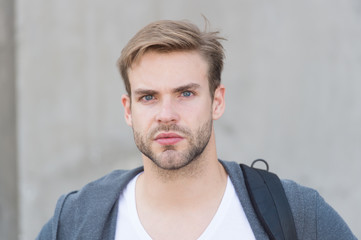 Depends upon your choice. student unshaven face stylish hairstyle. Bearded man casual style....