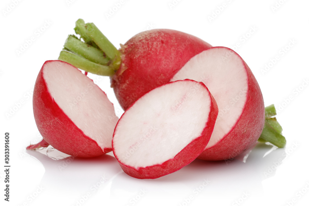 Poster red radish with slices isolated on white background