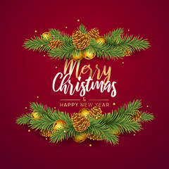 Merry Christmas and happy new year background.  Vector illustration with Christmas elements