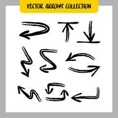 Hand drawn grunge arrows. Arrow vector doodles collection.