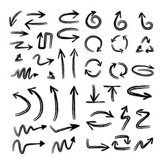 Hand drawn grunge arrows. Arrow vector doodles collection.