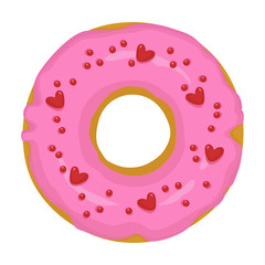 Pink doughnut vector icon.Cartoon vector icon isolated on white background pink doughnut.