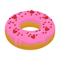 Pink doughnut vector icon.Cartoon vector icon isolated on white background pink doughnut.