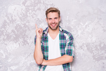 unshaven man happy about new idea. inspiration concept. mens sensuality. sexy guy casual style....