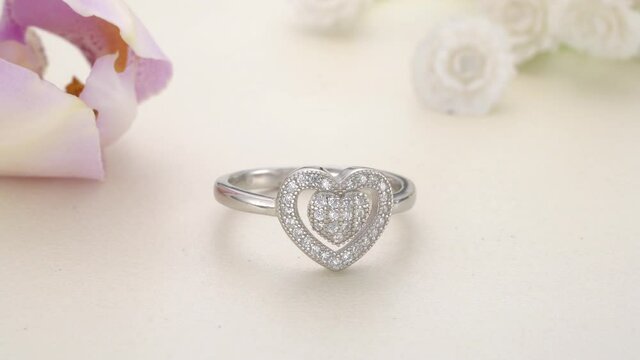 Diamond White Heart Shape Gold Ring Paved