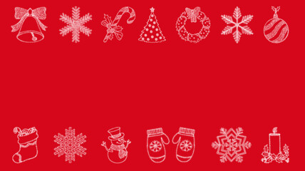 Naklejka na ściany i meble Merry Christmas and happy New year. Background for a Christmas card. Red background for Christmas greetings. Winter holiday. Happy holiday. Decor for the New year. Elements of the winter holiday. Re