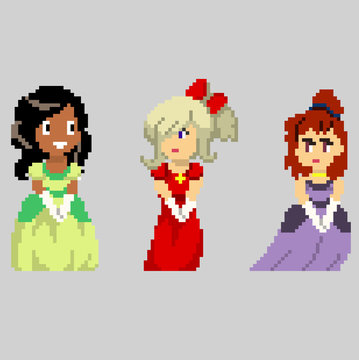 Set of pixel characters in art style