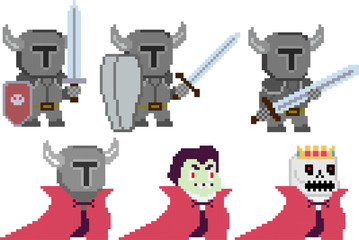 Set of pixel characters in art style