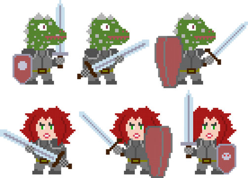 Set of pixel characters in art style