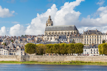 Cityscape Blois with the Cathedral of St. Lois and Loire river, Loir-et-Cher in France