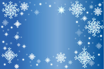 雪の結晶フレーム – 青、背景、光、降雪、雪片