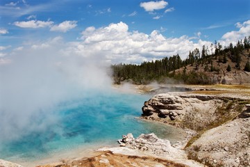 Hot water pool in Yellowstone National park near Grand Prismatic Spring- Wyoming, USA 